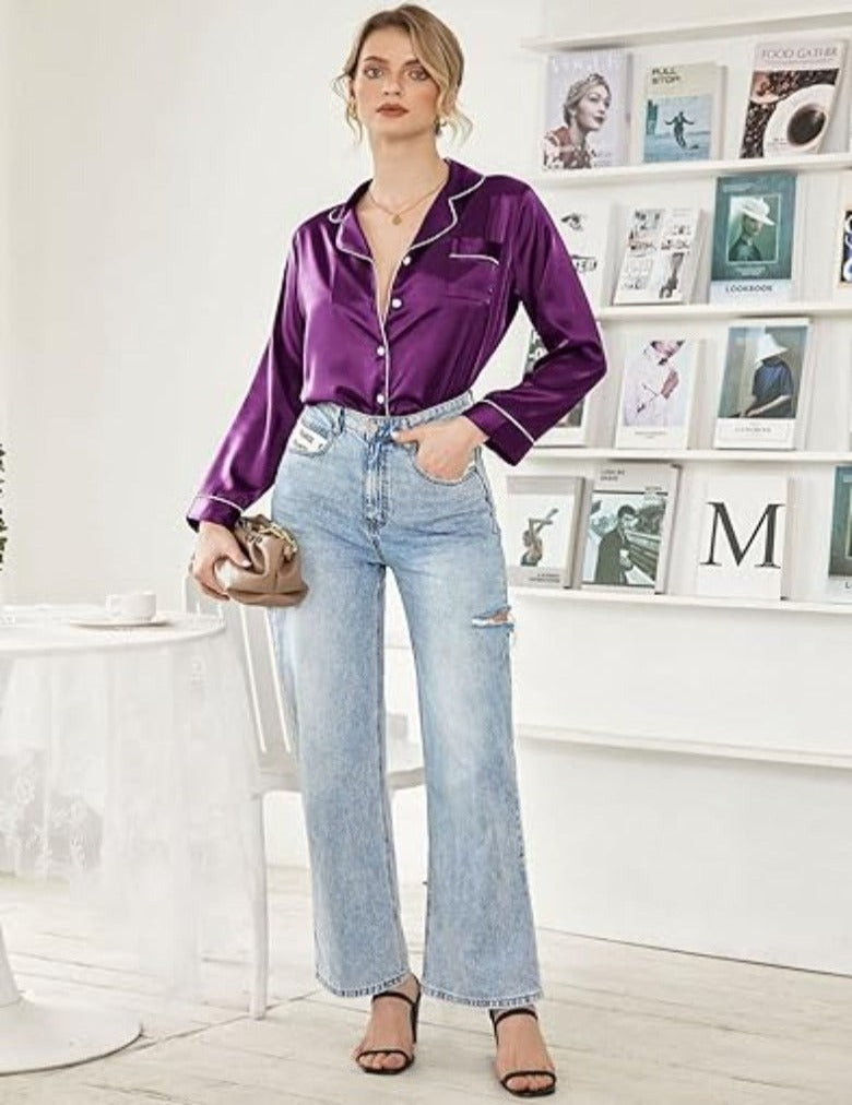 Button Down Classic Long Pajamas Set-Original PajamasButton Down Classic Long Pajamas Set - Image 12