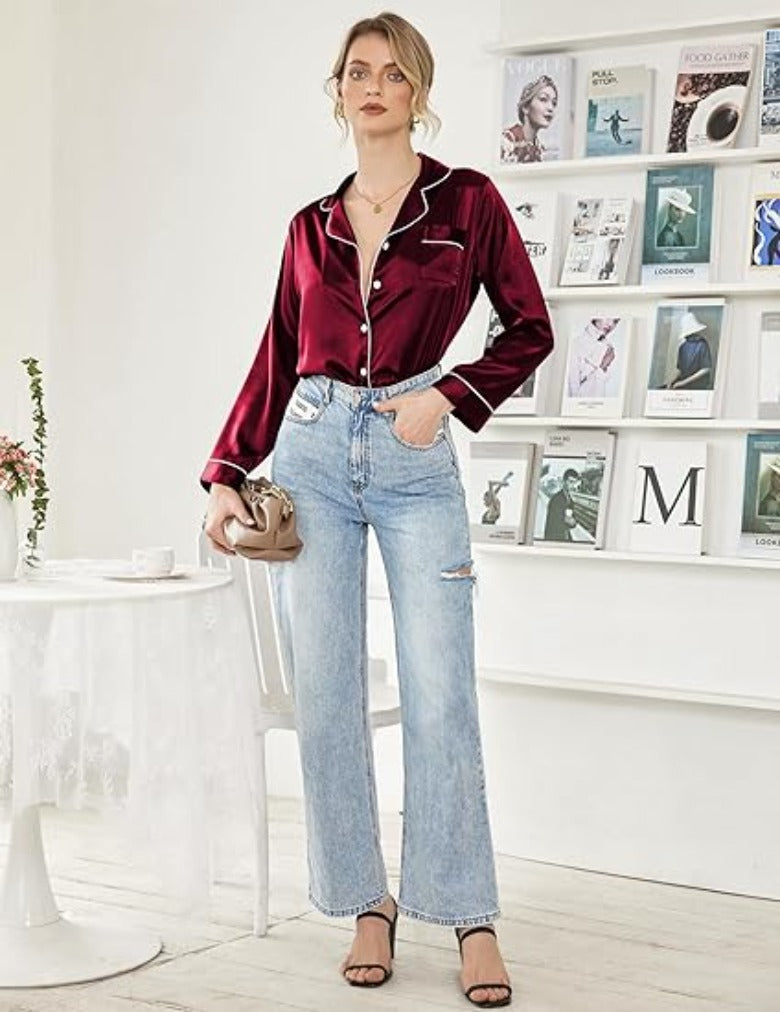 Button Down Classic Long Pajamas Set-Original Pajamas