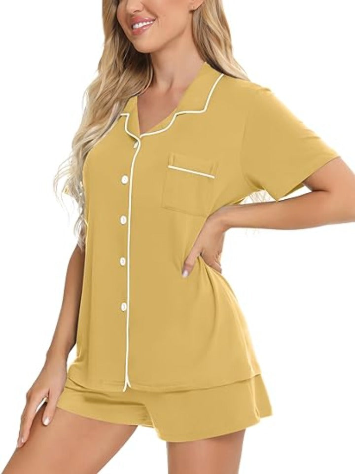 Button Down Comfy Short Sleeve Pajamas Set-Original Pajamas