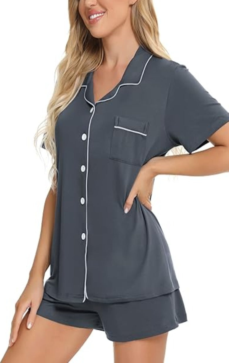 Button Down Comfy Short Sleeve Pajamas Set-Original Pajamas