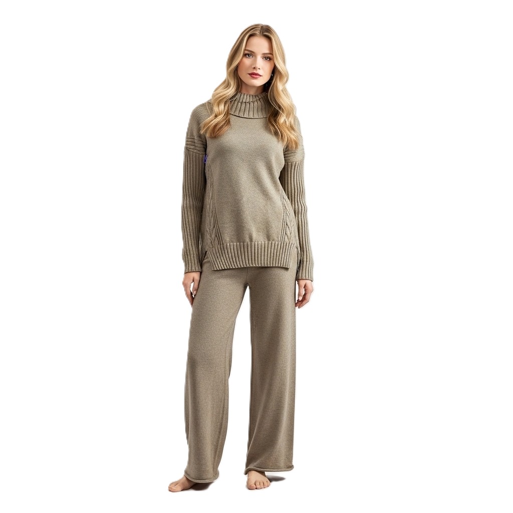 High Collar Knit Sweater Pants Set