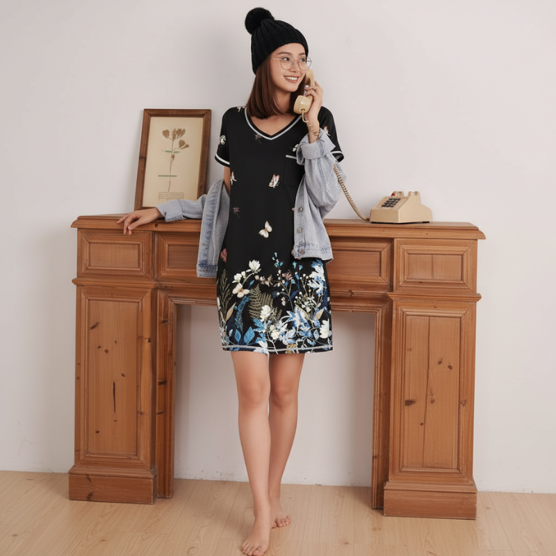 Pack Of 3 T Shirt Nightgowns With Short Sleeve And Pocket For Women