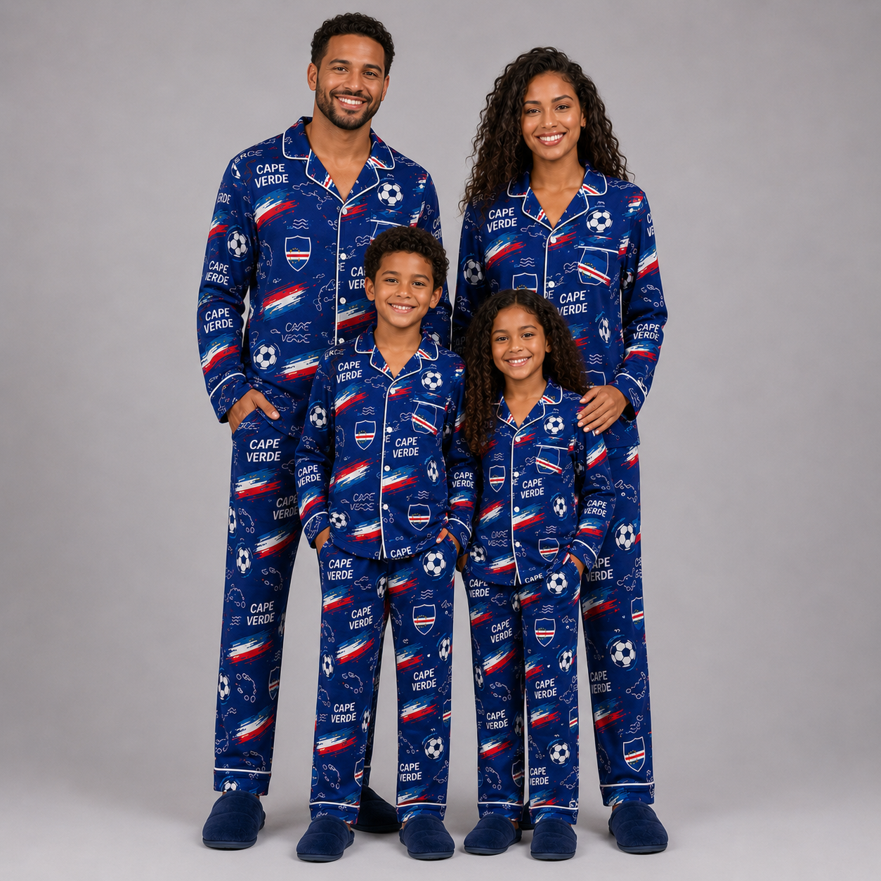 World Cup 2026 Cape Verde Football Themed All Over Printed Matching Pajama Set