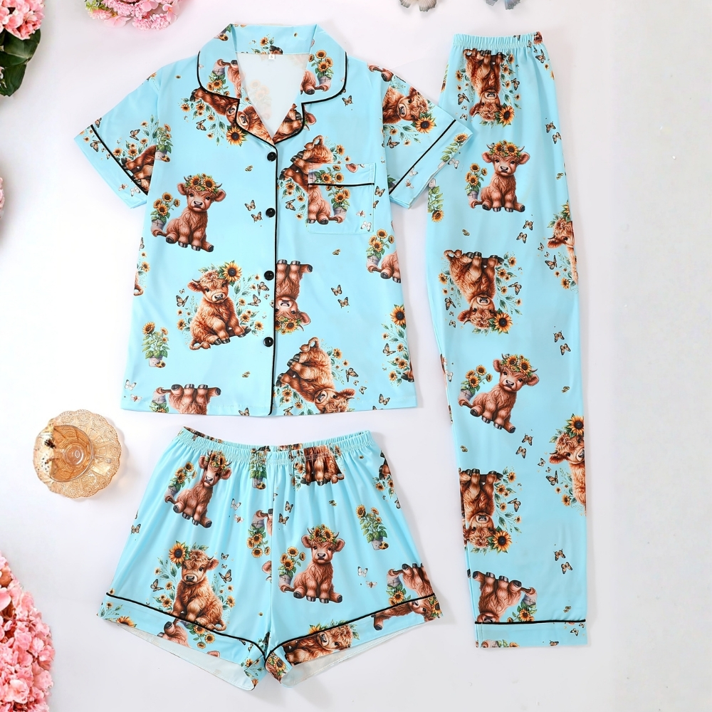 Cartoon Highland Cow Pajama Set