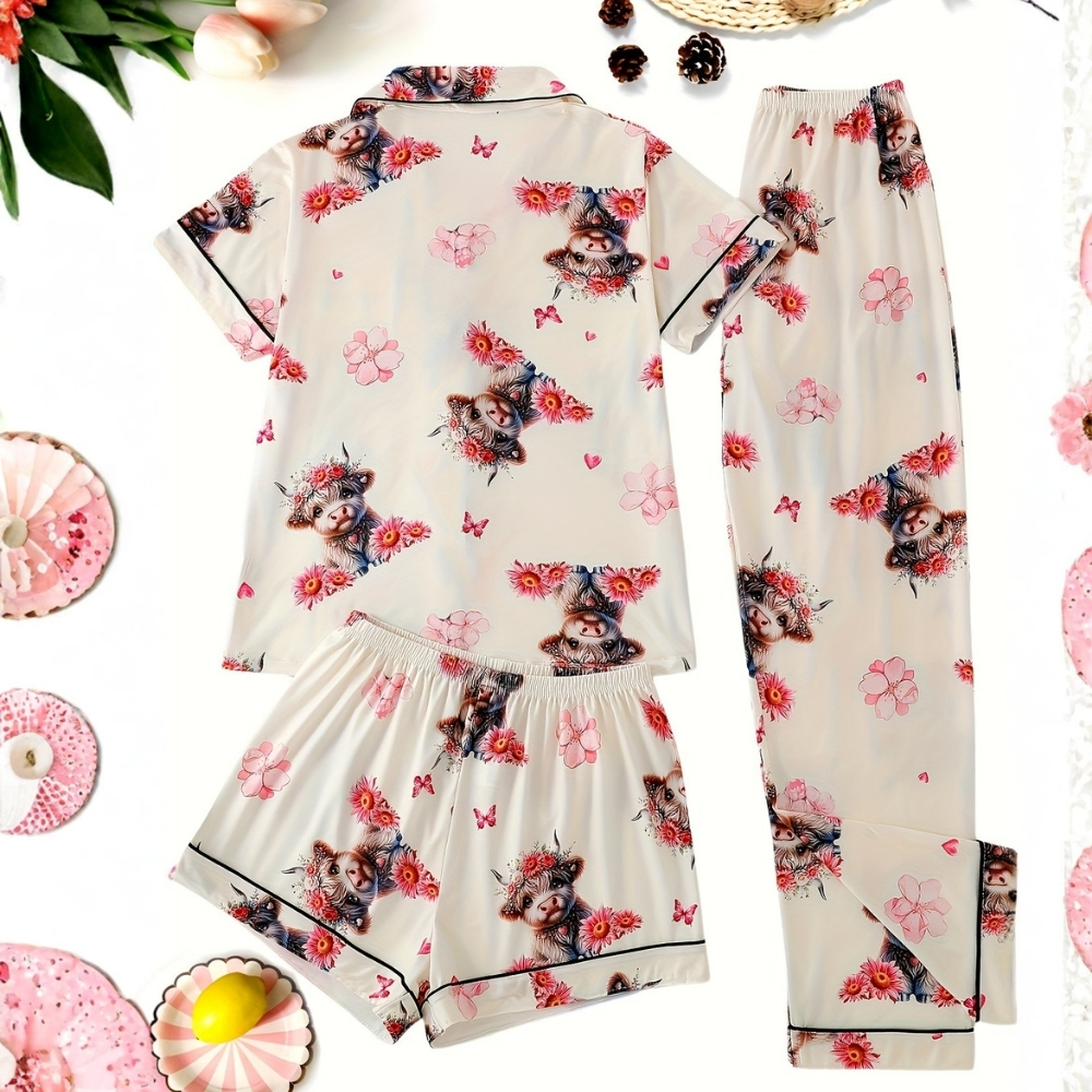 Cartoon Highland Cow Pajama Set