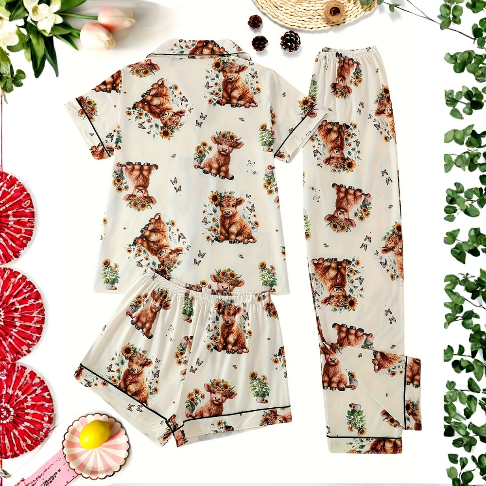 Cartoon Highland Cow Pajama Set