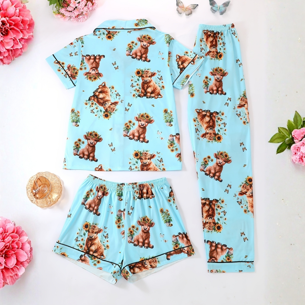 Cartoon Highland Cow Pajama Set