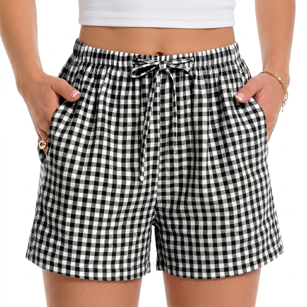 Casual Gingham Lounge Shorts For Women
