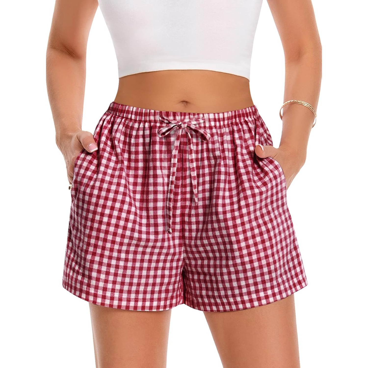 Casual Gingham Lounge Shorts For Women
