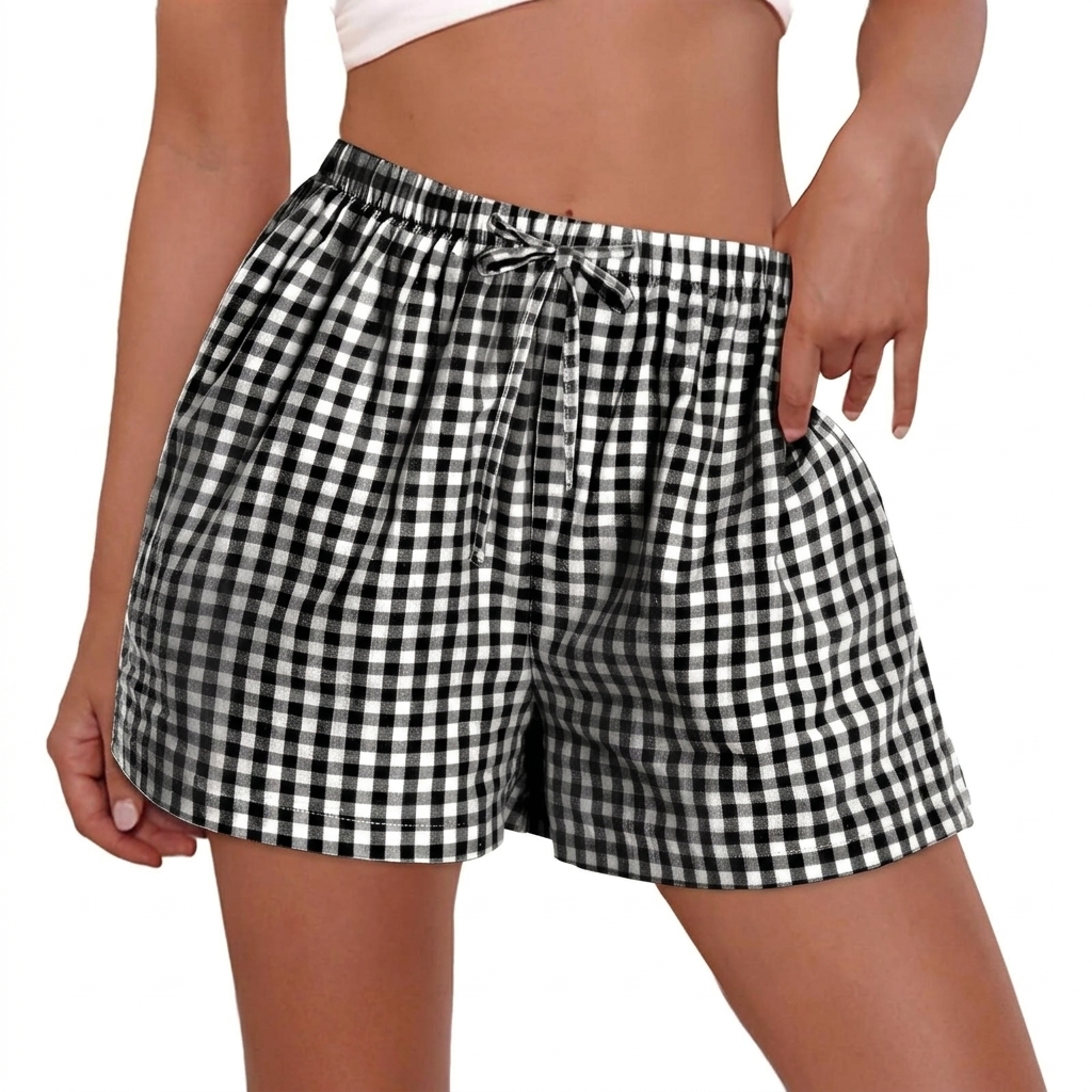 Casual Gingham Lounge Shorts For Women