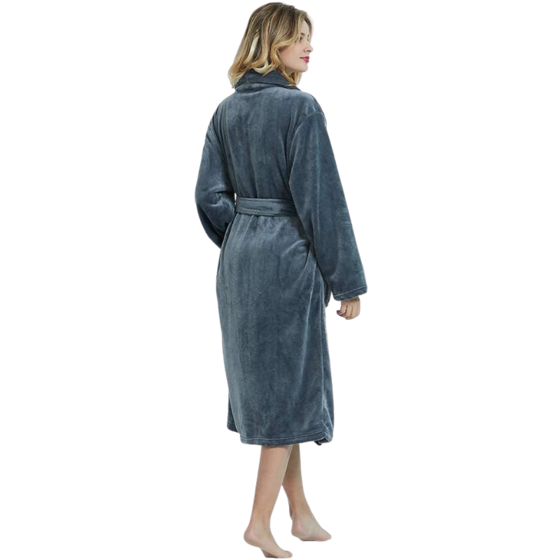 Warm Plush Fleece Kimono Style Long Bathrobe