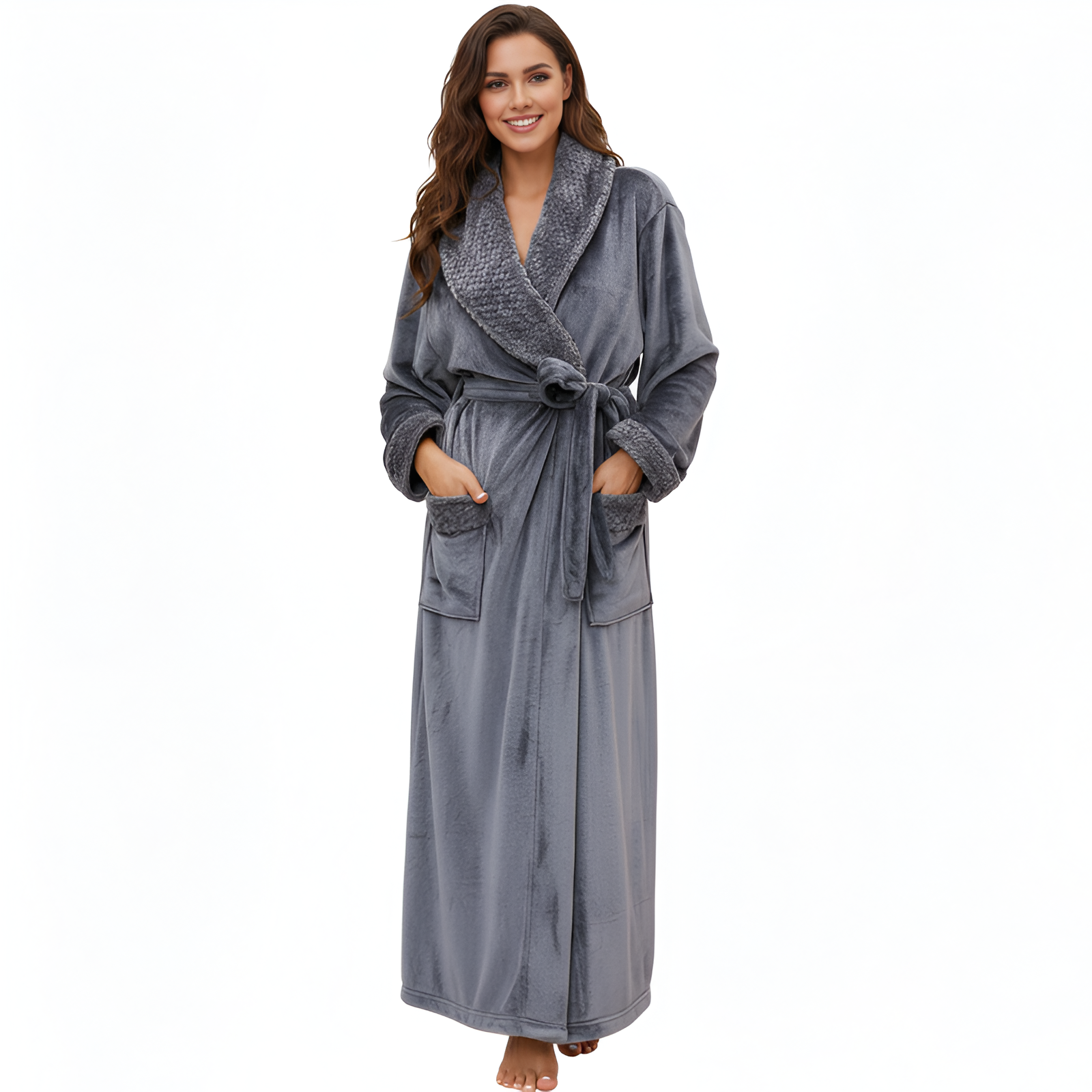 Full Length Plush Fleece Warm Bathrobes For Women