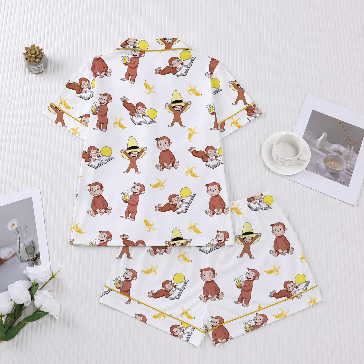 Monkey Banana Printed Short Sleeve Buttoned Pajama Set