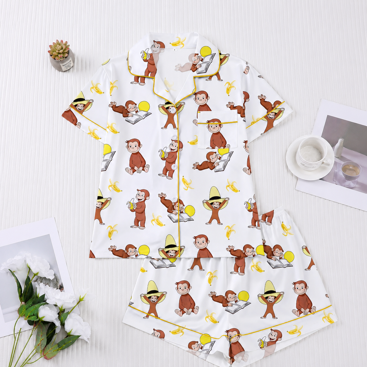 Monkey Banana Printed Short Sleeve Buttoned Pajama Set