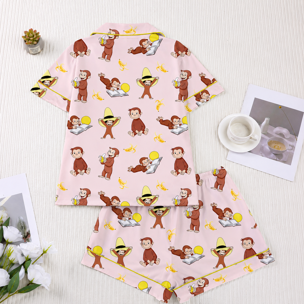Monkey Banana Printed Short Sleeve Buttoned Pajama Set