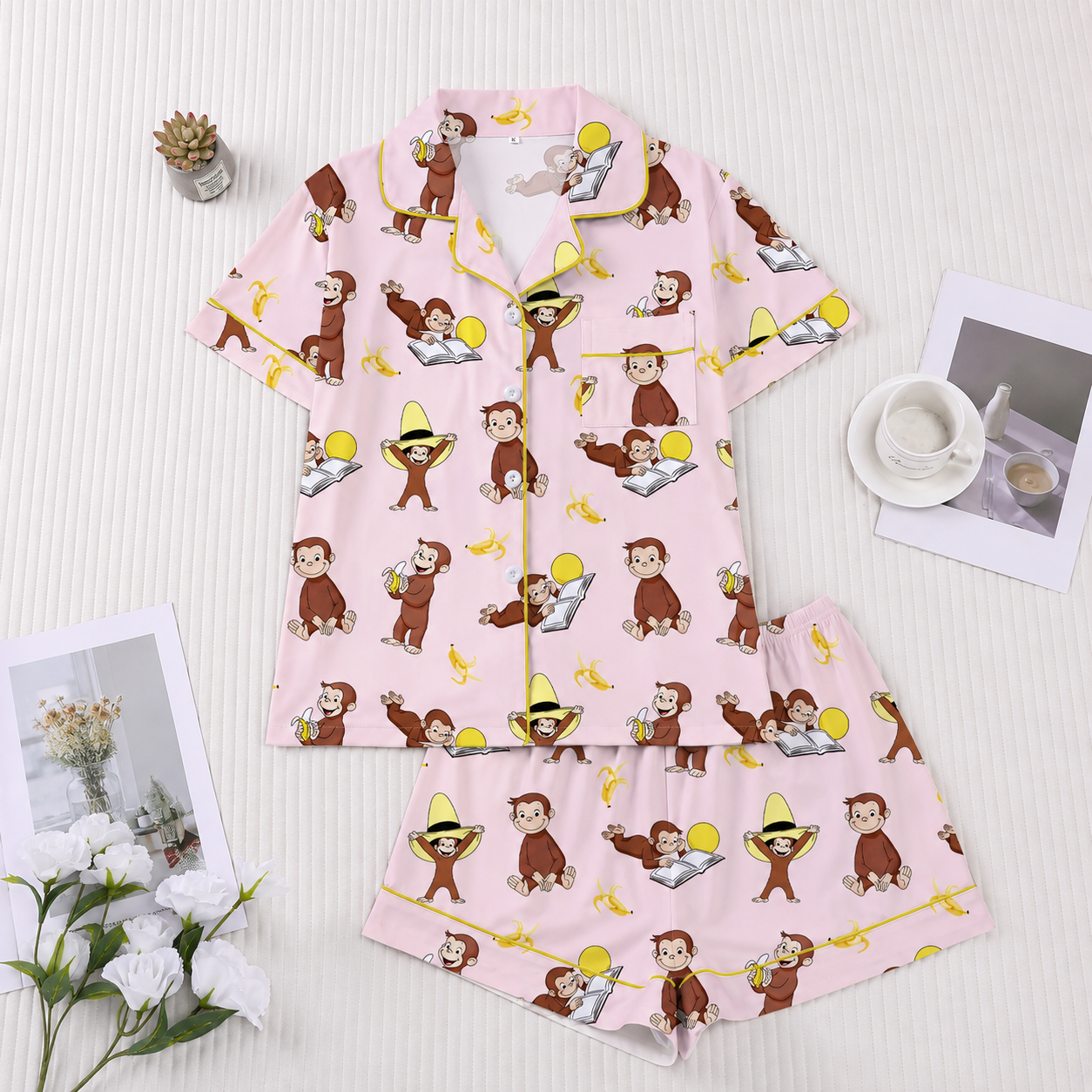Monkey Banana Printed Short Sleeve Buttoned Pajama Set