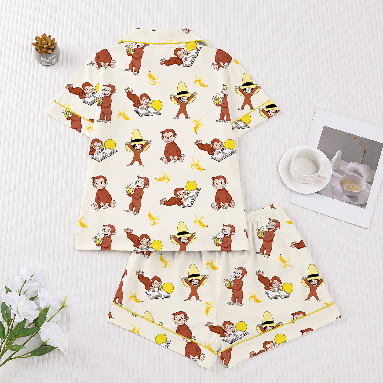 Monkey Banana Printed Short Sleeve Buttoned Pajama Set