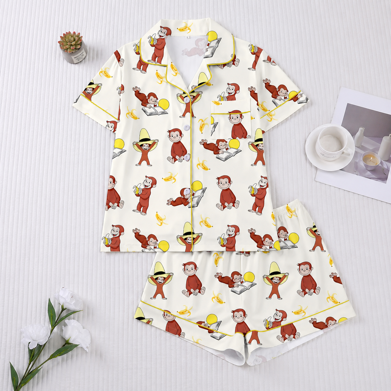 Monkey Banana Printed Short Sleeve Buttoned Pajama Set