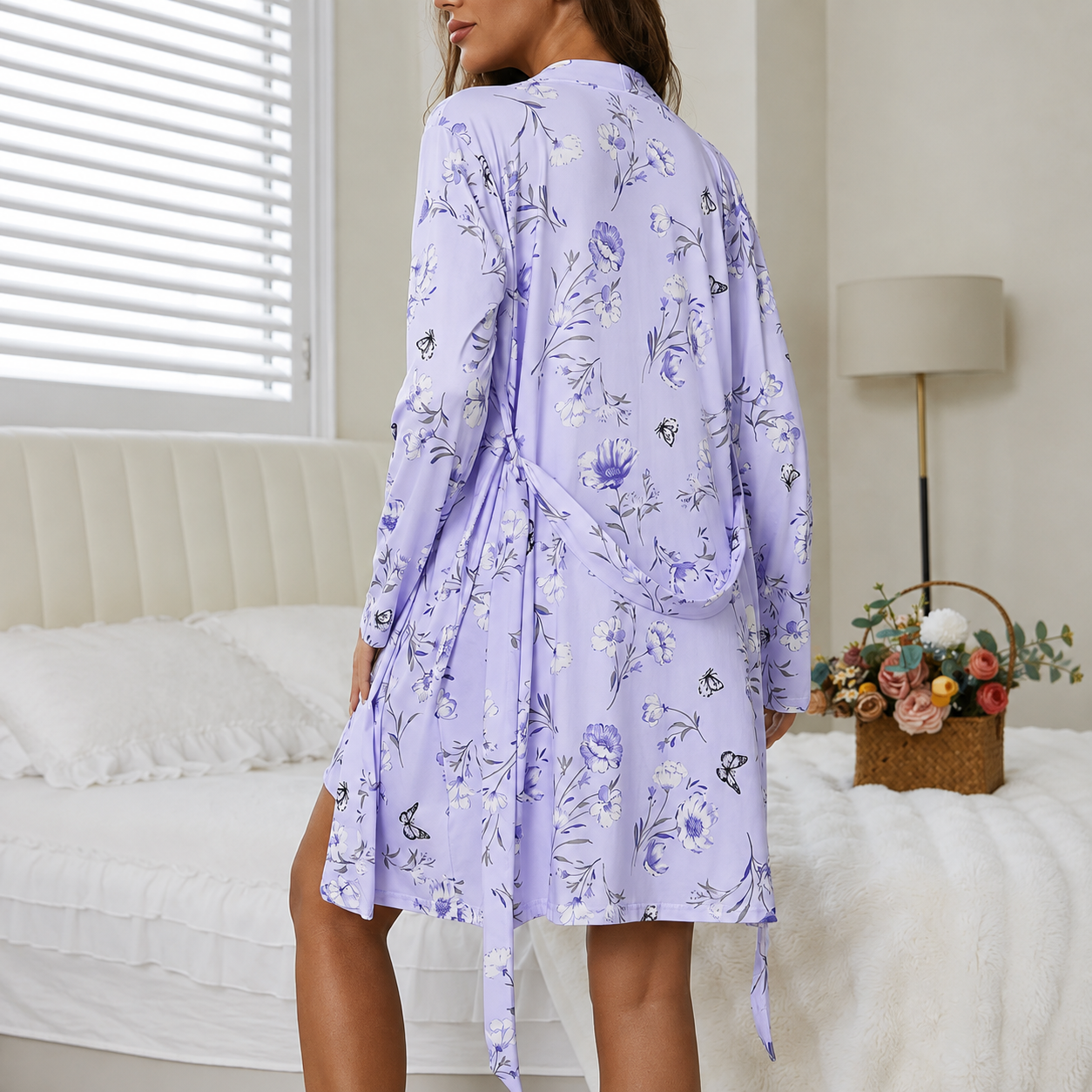 Casual Floral Printed Robe And Cami Nightdress Set For Women