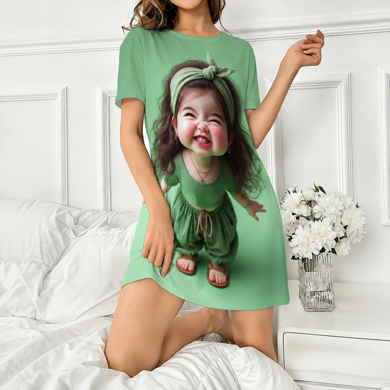 Cartoon Printed Short Sleeve Nightwear For Women