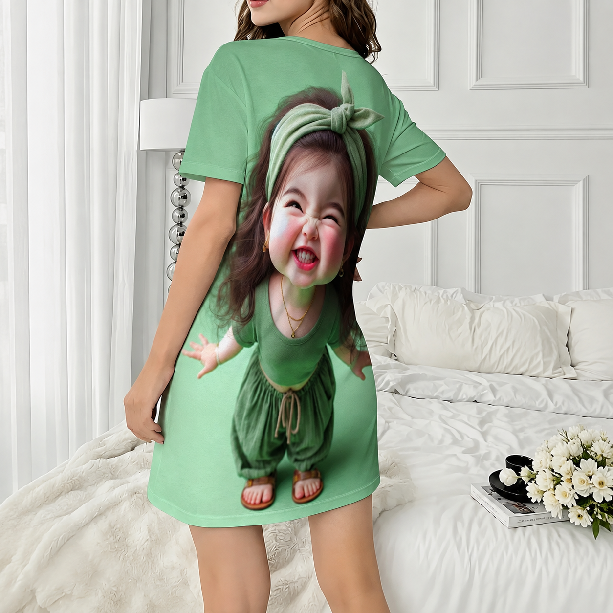 Cartoon Printed Short Sleeve Nightwear For Women