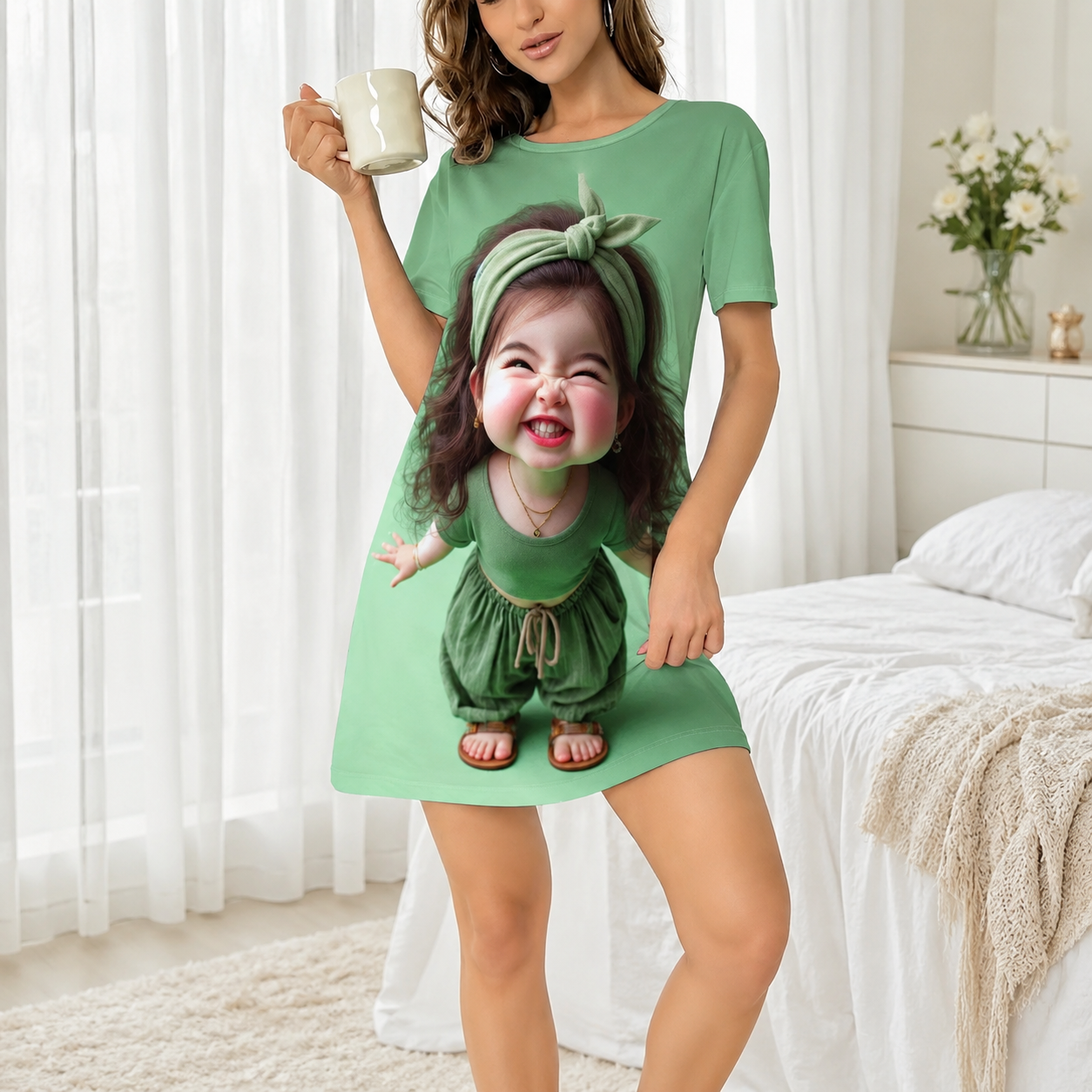 Cartoon Printed Short Sleeve Nightwear For Women