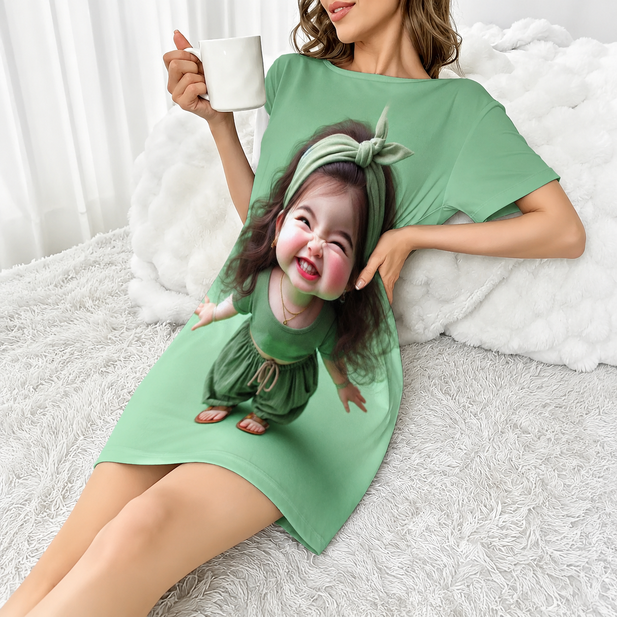Cartoon Printed Short Sleeve Nightwear For Women
