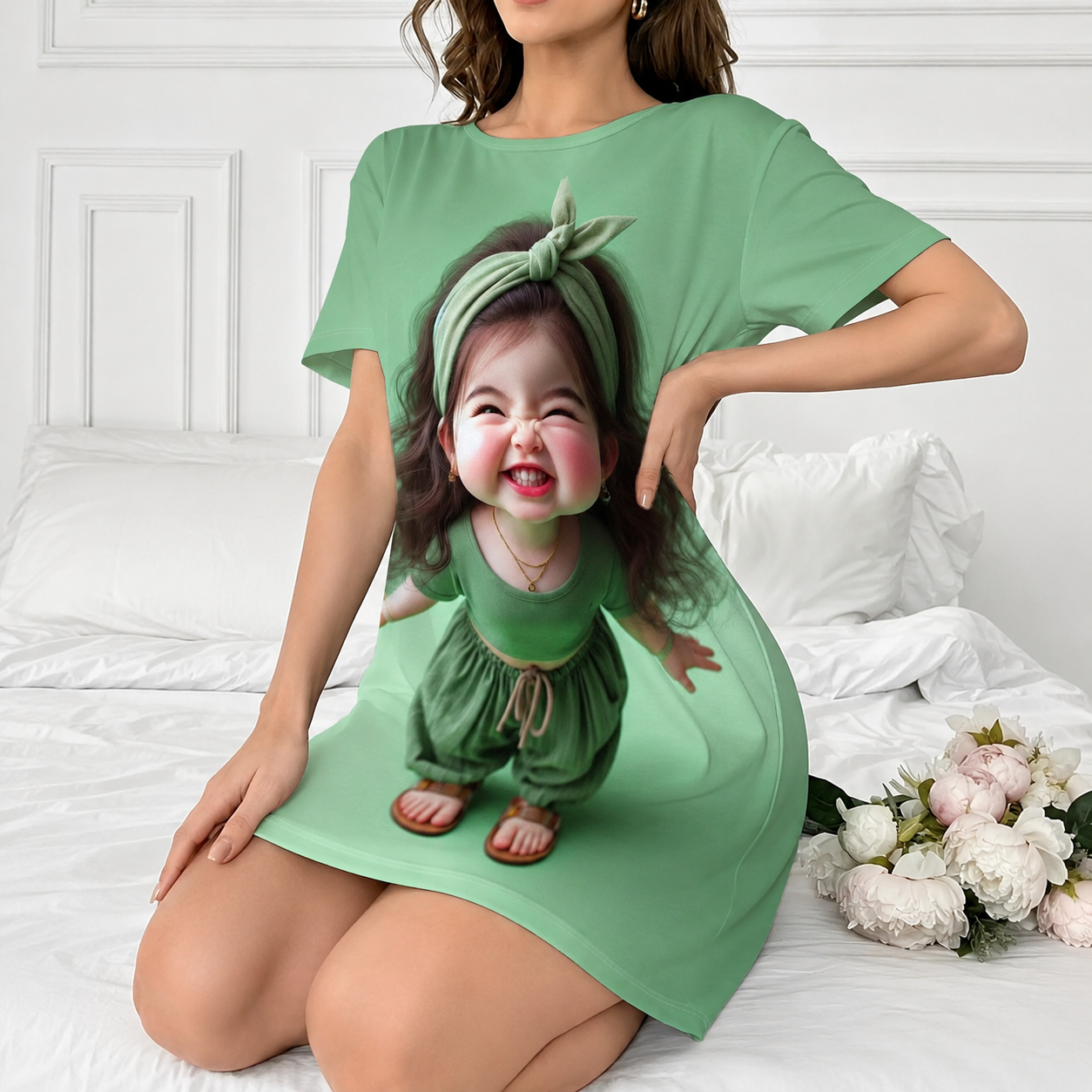 Cartoon Printed Short Sleeve Nightwear For Women