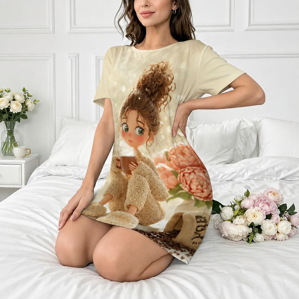 Cartoon Printed Short Sleeve Nightwear For Women