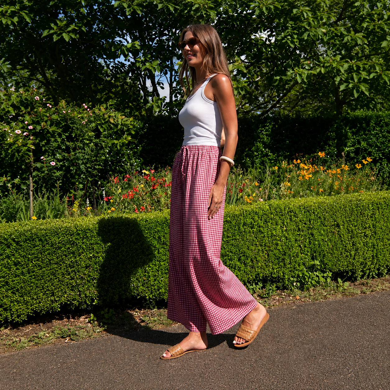 Casual Lounge Wide Linen Pants With Drawstring For Women