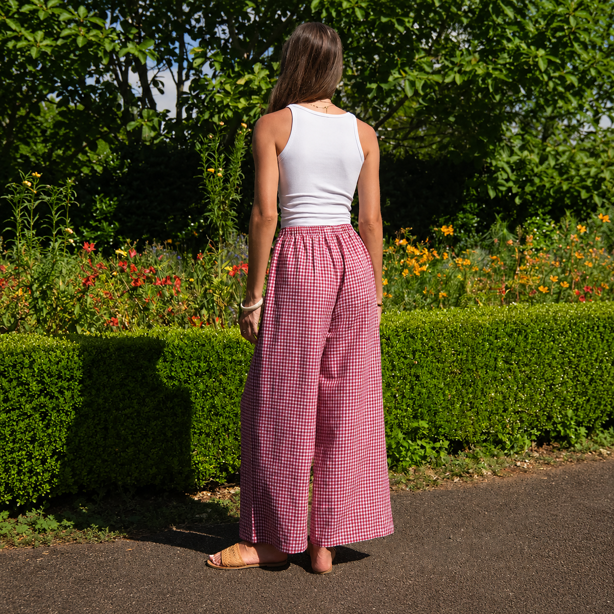 Casual Lounge Wide Linen Pants With Drawstring For Women