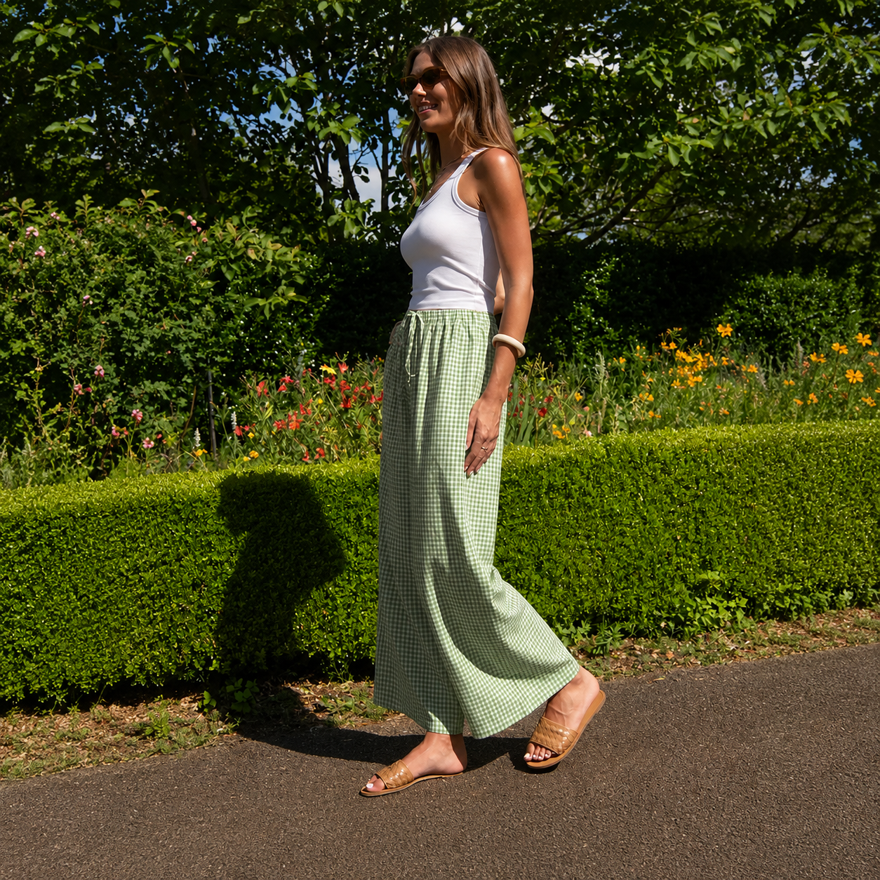 Casual Lounge Wide Linen Pants With Drawstring For Women