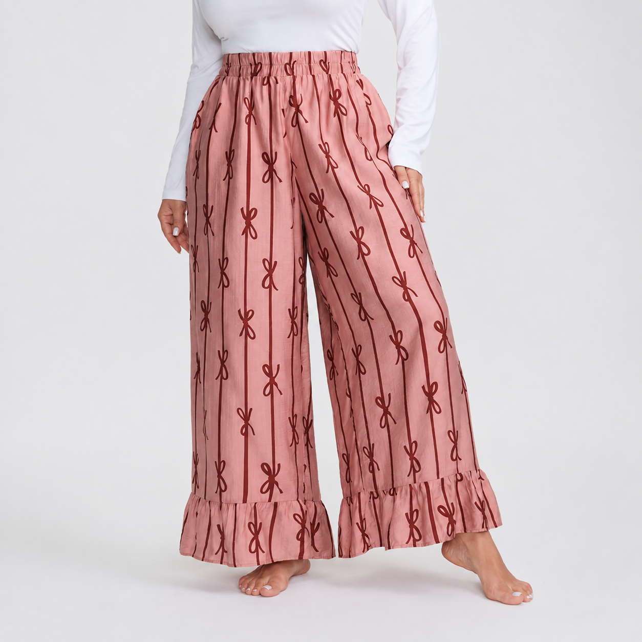 Casual Plus Size Bow Print Pants For Women