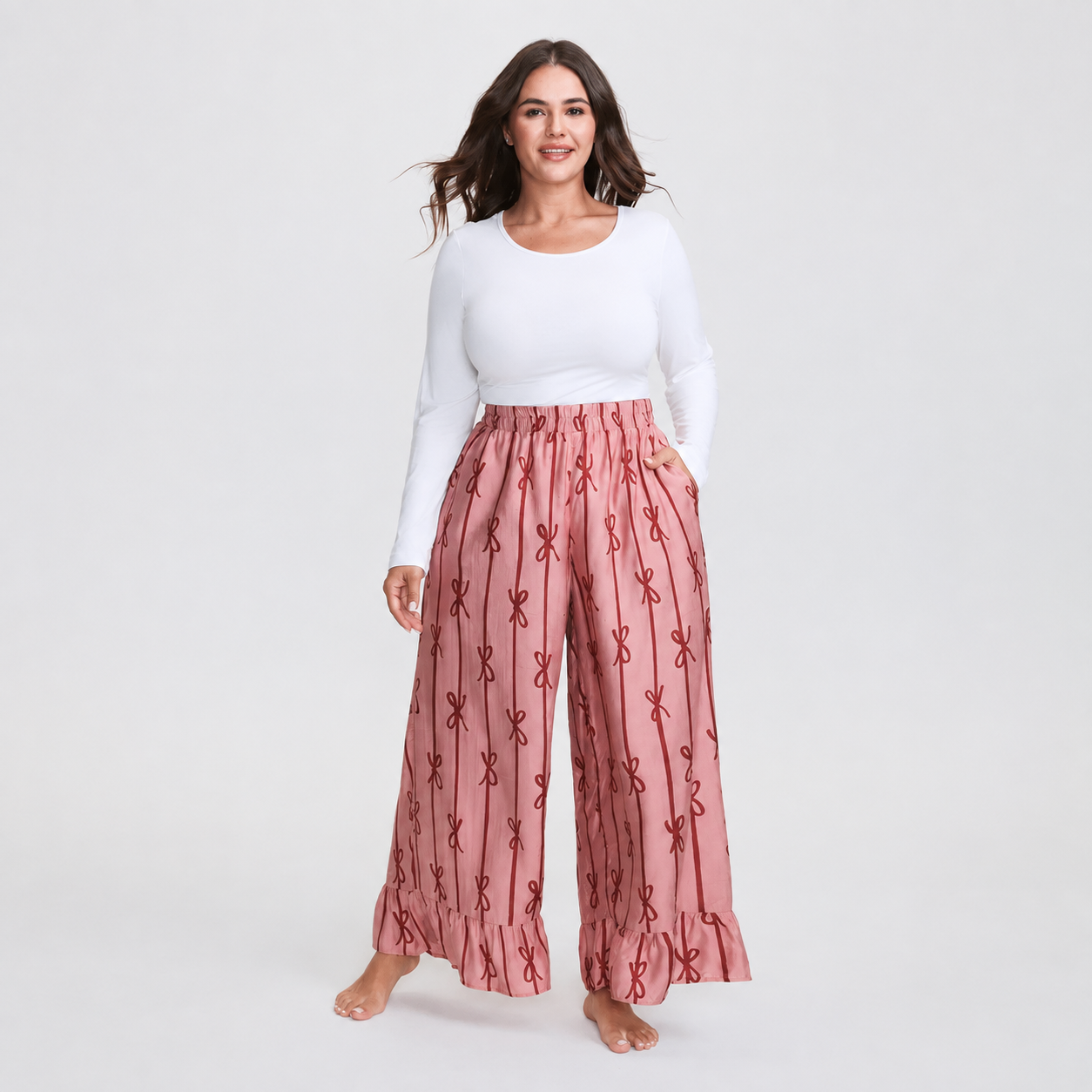 Casual Plus Size Bow Print Pants For Women