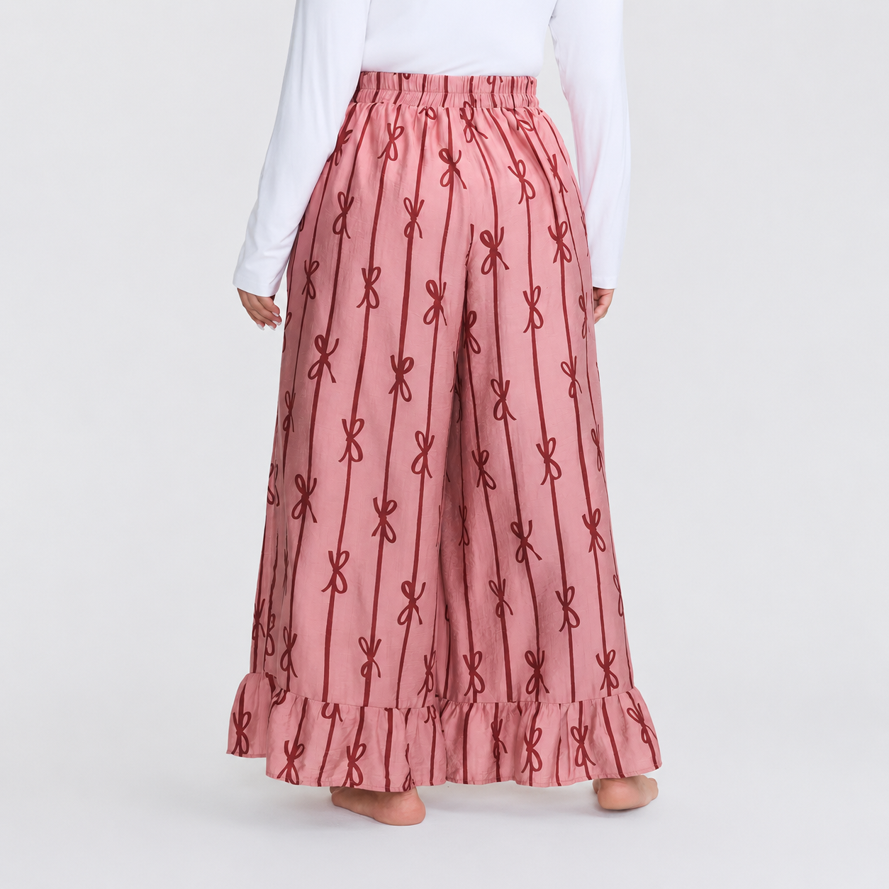 Casual Plus Size Bow Print Pants For Women
