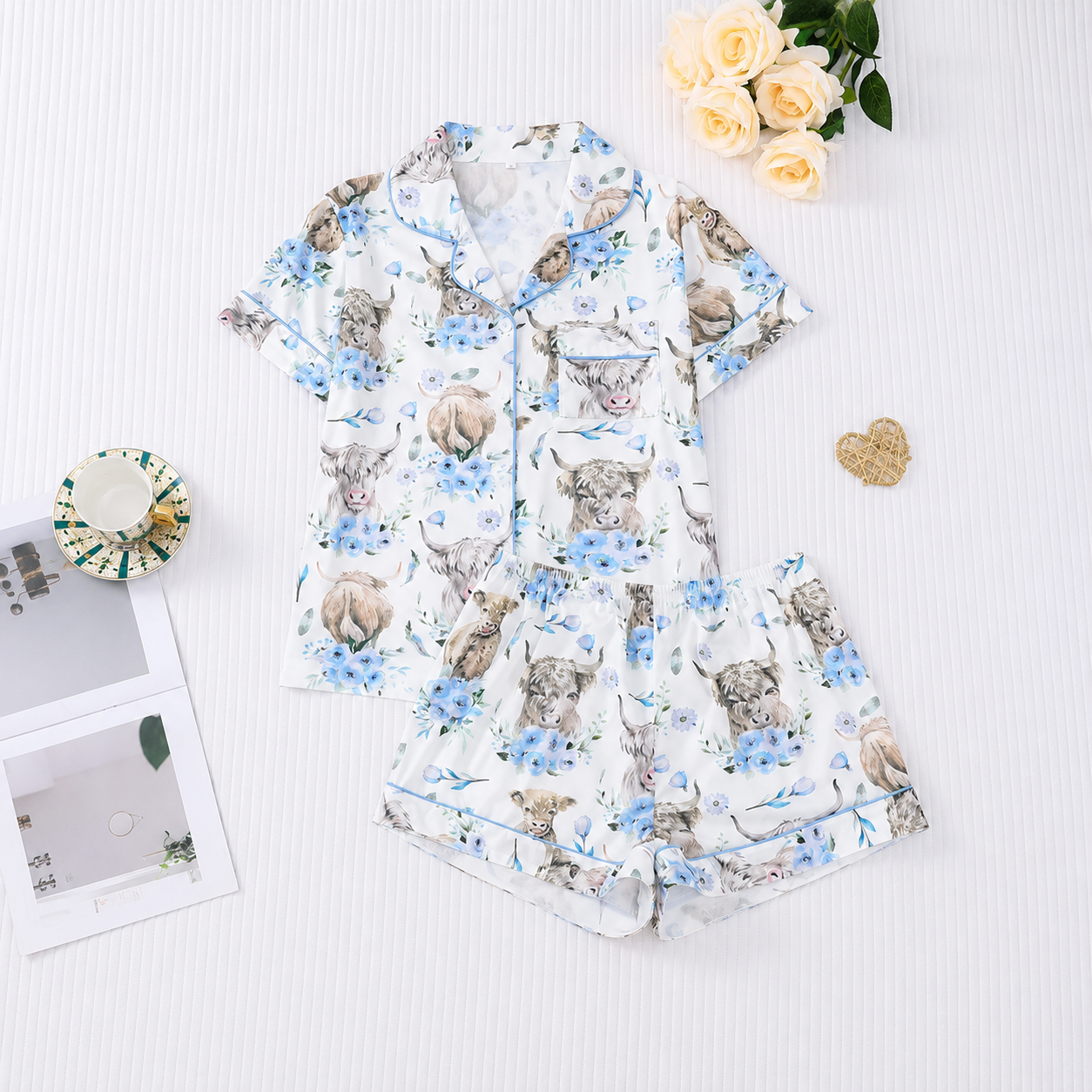 Casual Halloween Print Short Sleeve Top And Shorts Pajama Set For Women