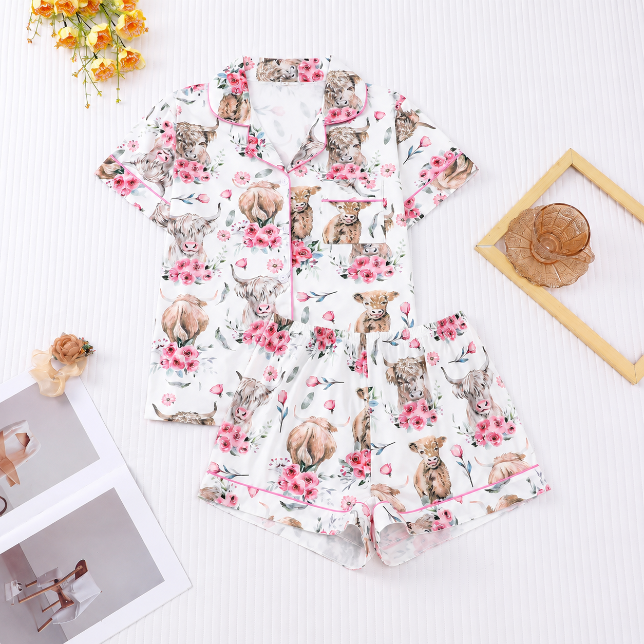 Casual Halloween Print Short Sleeve Top And Shorts Pajama Set For Women