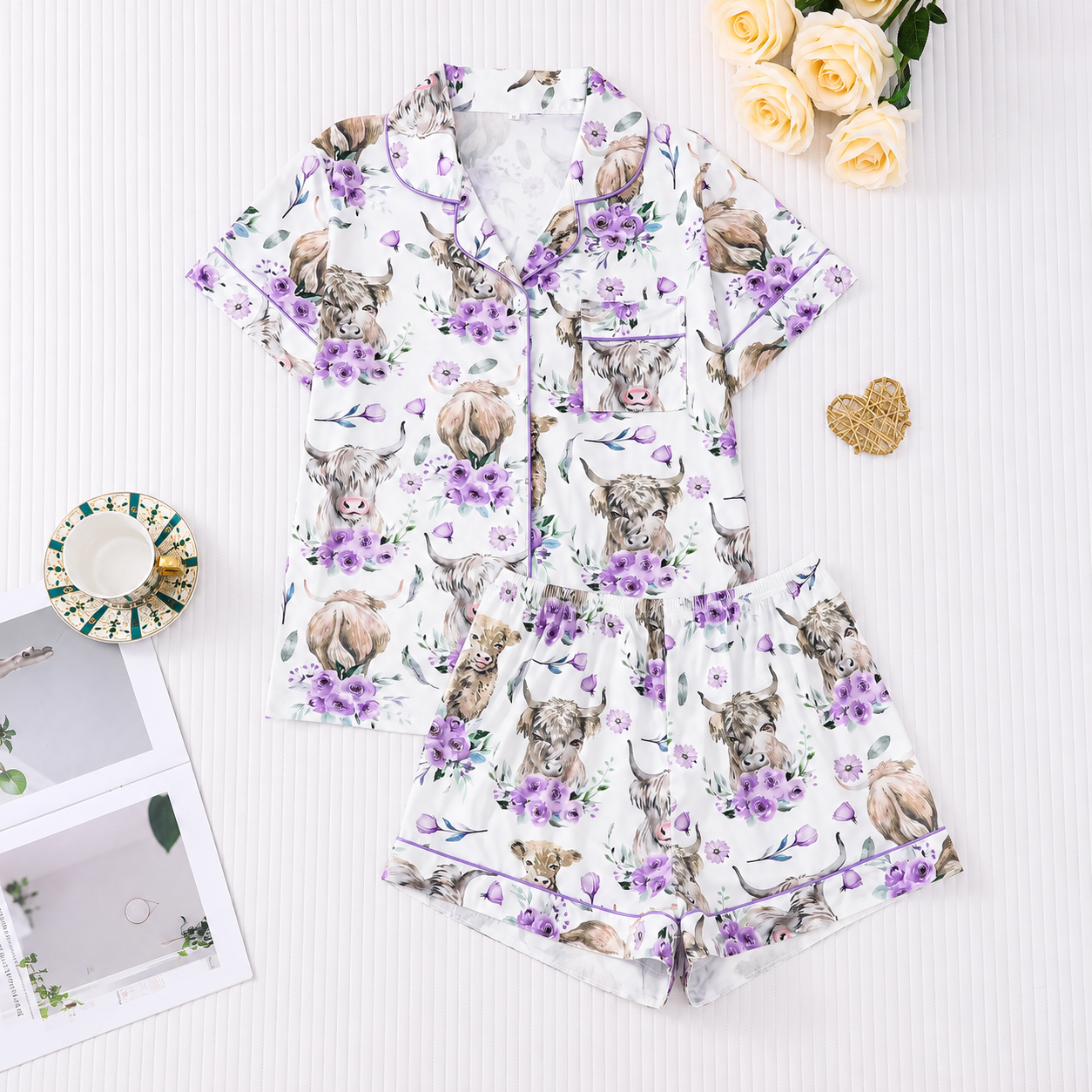 Casual Halloween Print Short Sleeve Top And Shorts Pajama Set For Women
