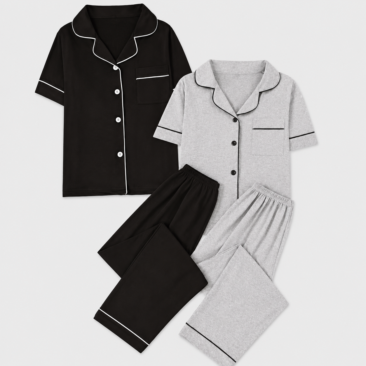 Pack of 2 Short Sleeve Shirt And Long Pants Set For Women