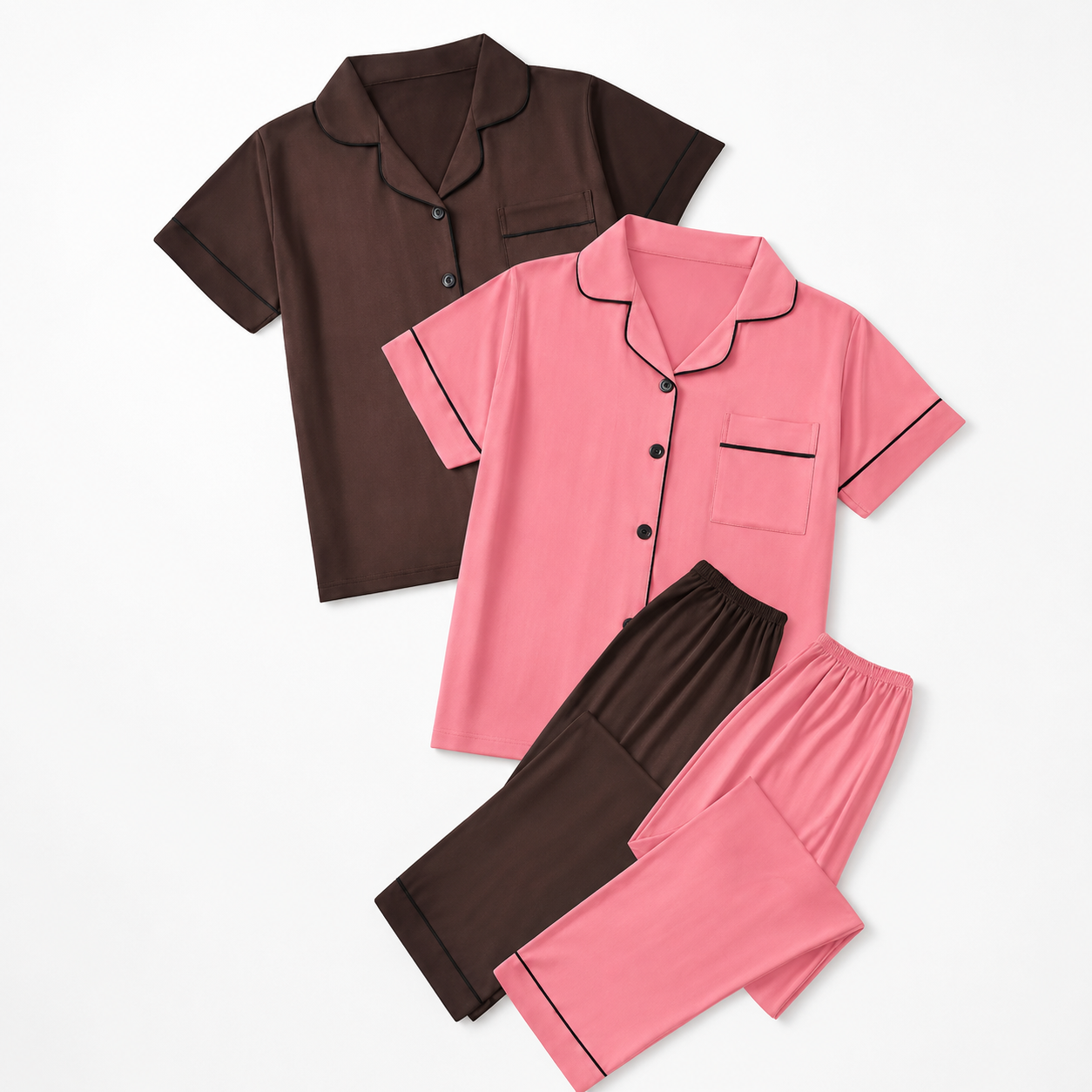 Pack of 2 Short Sleeve Shirt And Long Pants Set For Women