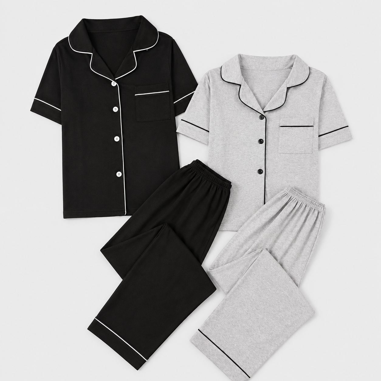 Pack of 2 Short Sleeve Shirt And Long Pants Set For Women