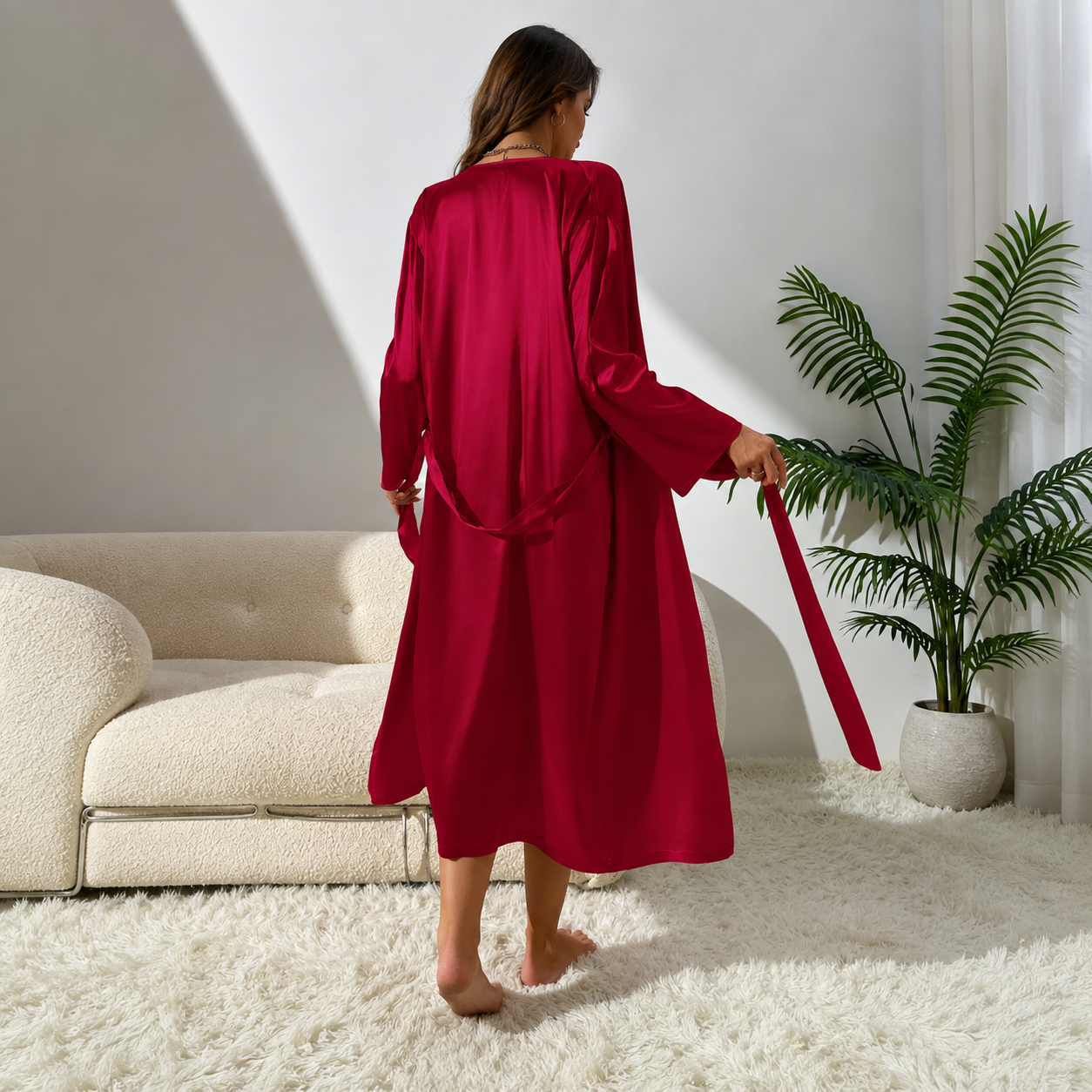 2 Pieces Robe And Cami Dress Pajama Set For Women