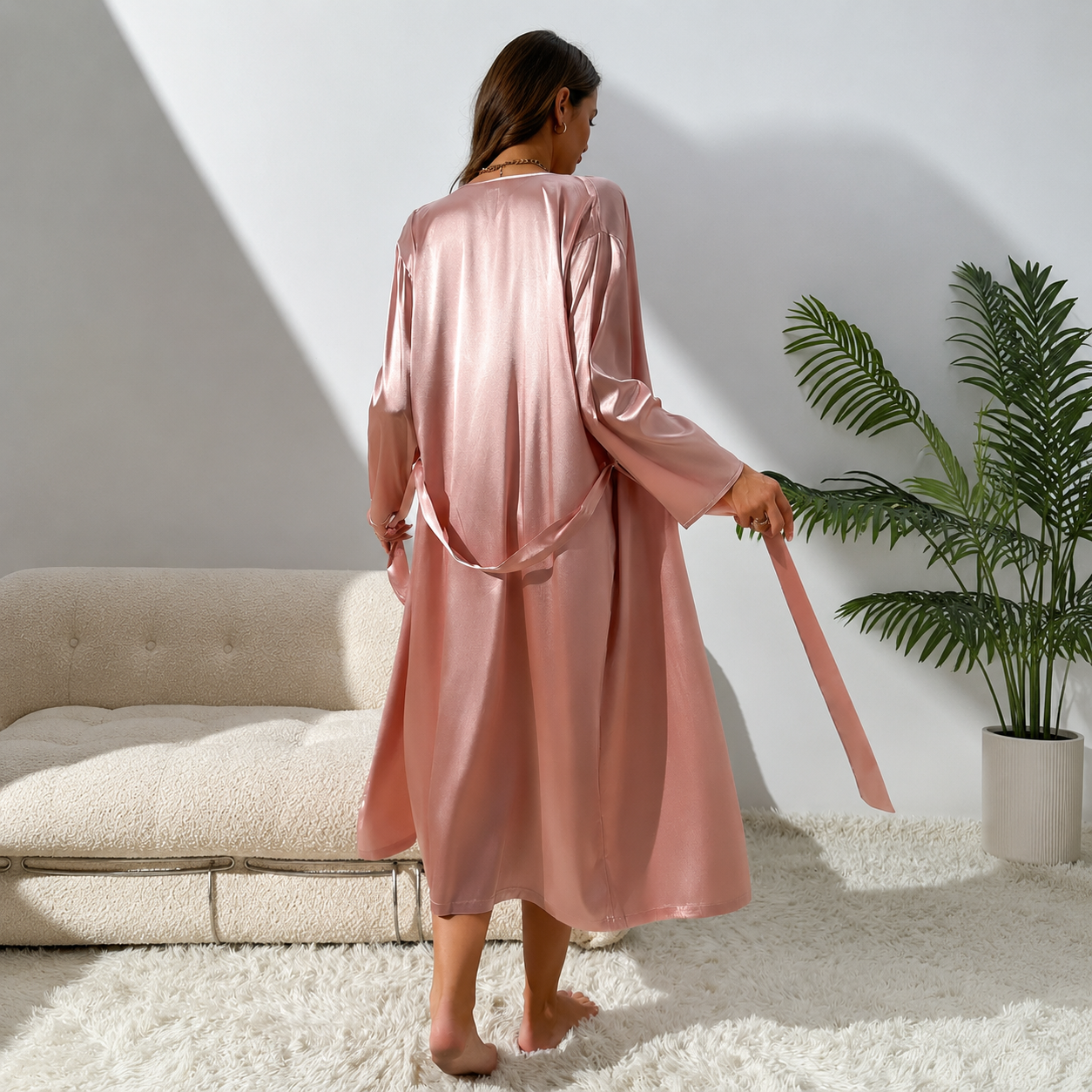 2 Pieces Robe And Cami Dress Pajama Set For Women