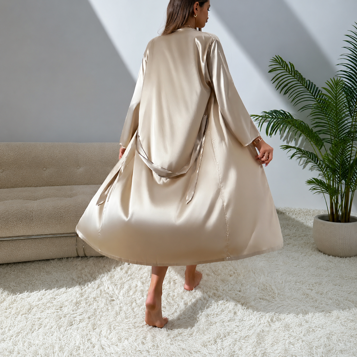 2 Pieces Robe And Cami Dress Pajama Set For Women