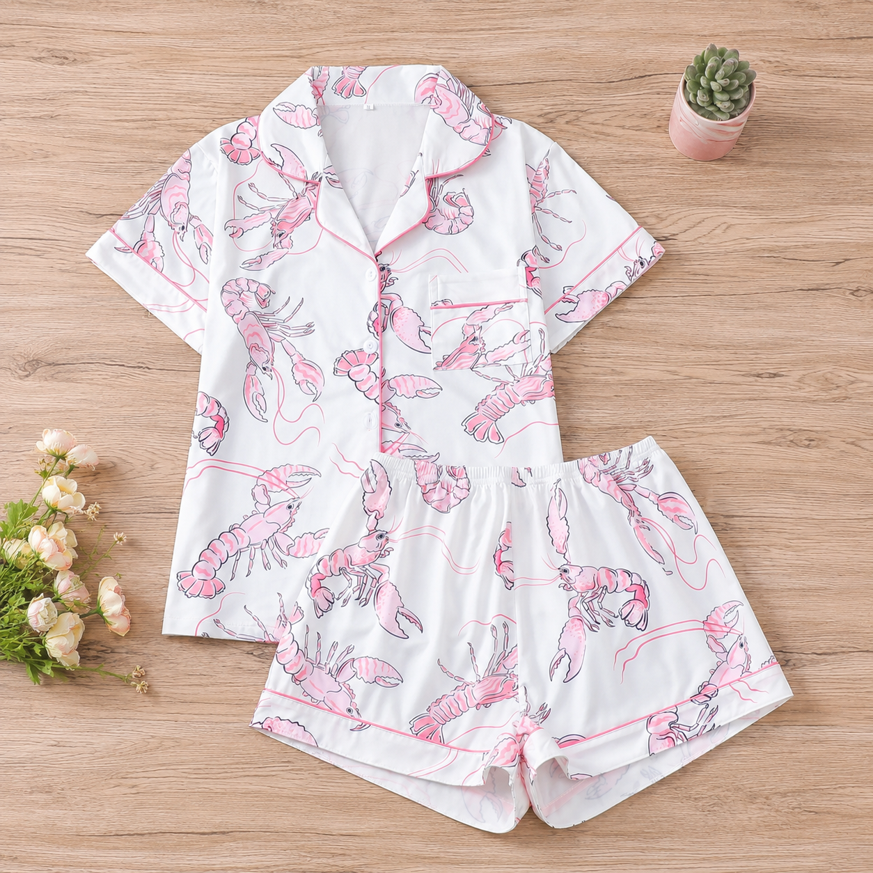 Casual All Over Print Top And Shorts Pajama Set For Women