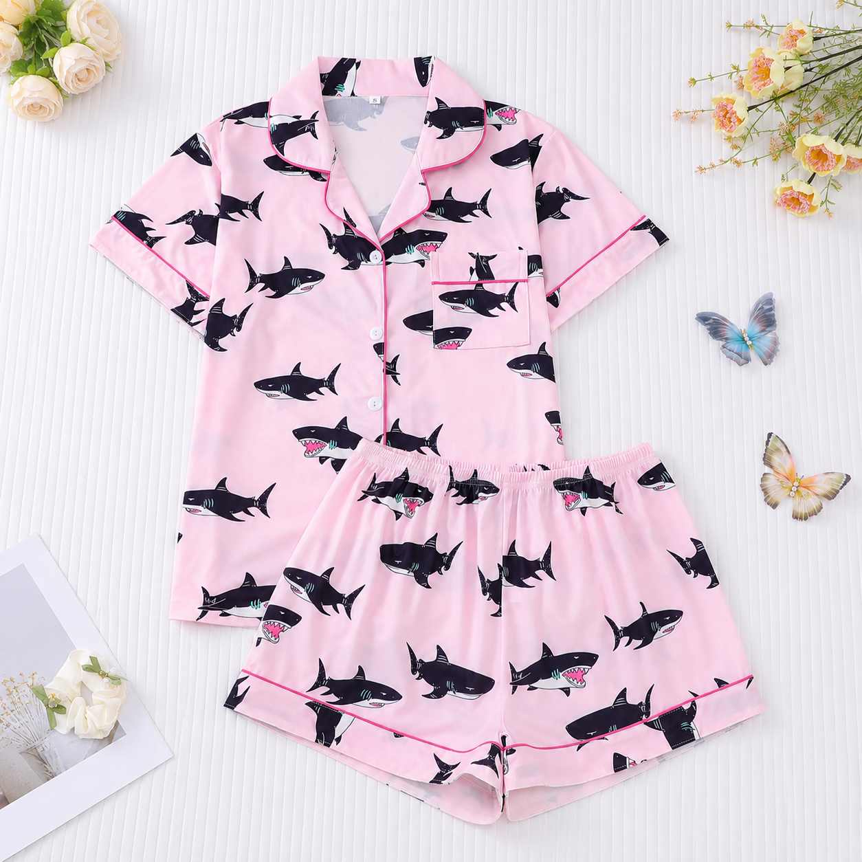 Casual All Over Print Top And Shorts Pajama Set For Women