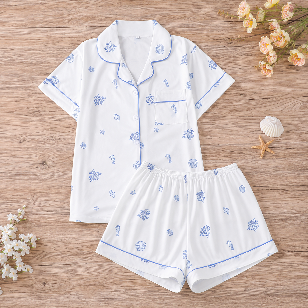 Casual All Over Print Top And Shorts Pajama Set For Women