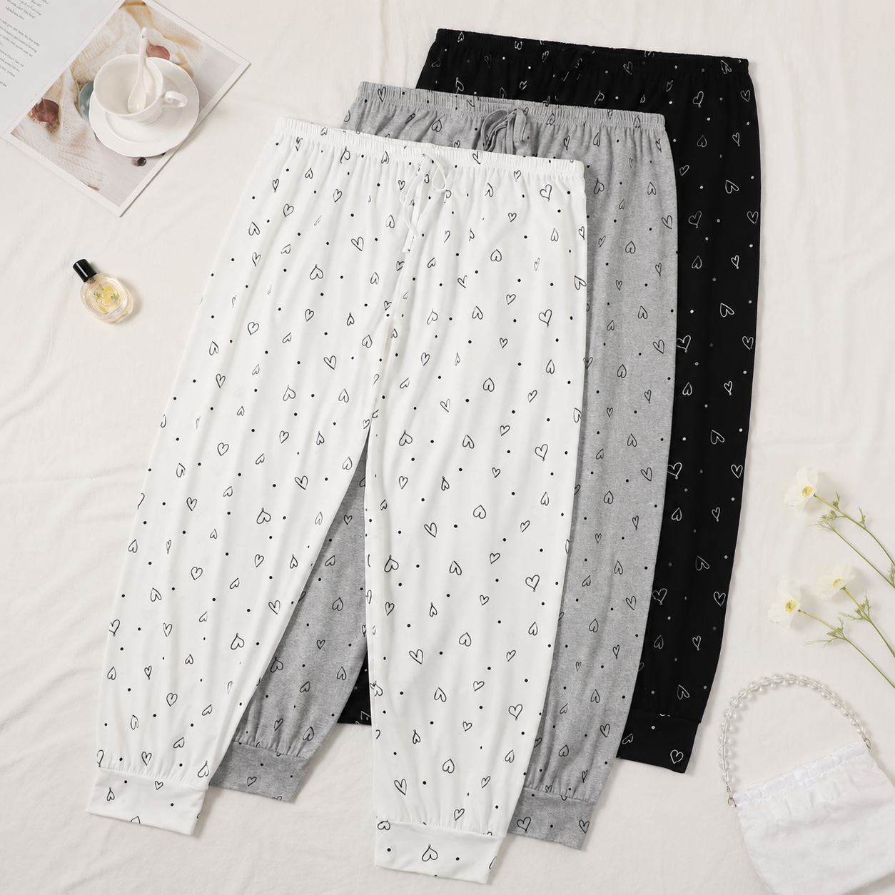 Pack Of 3 Plus Size Loose Printed Pajama Pants For Women