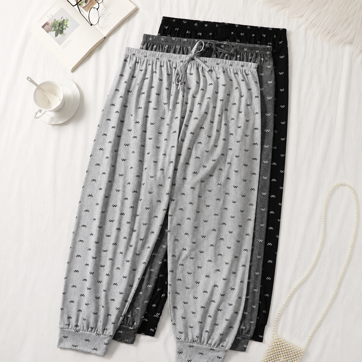 Pack Of 3 Plus Size Loose Printed Pajama Pants For Women