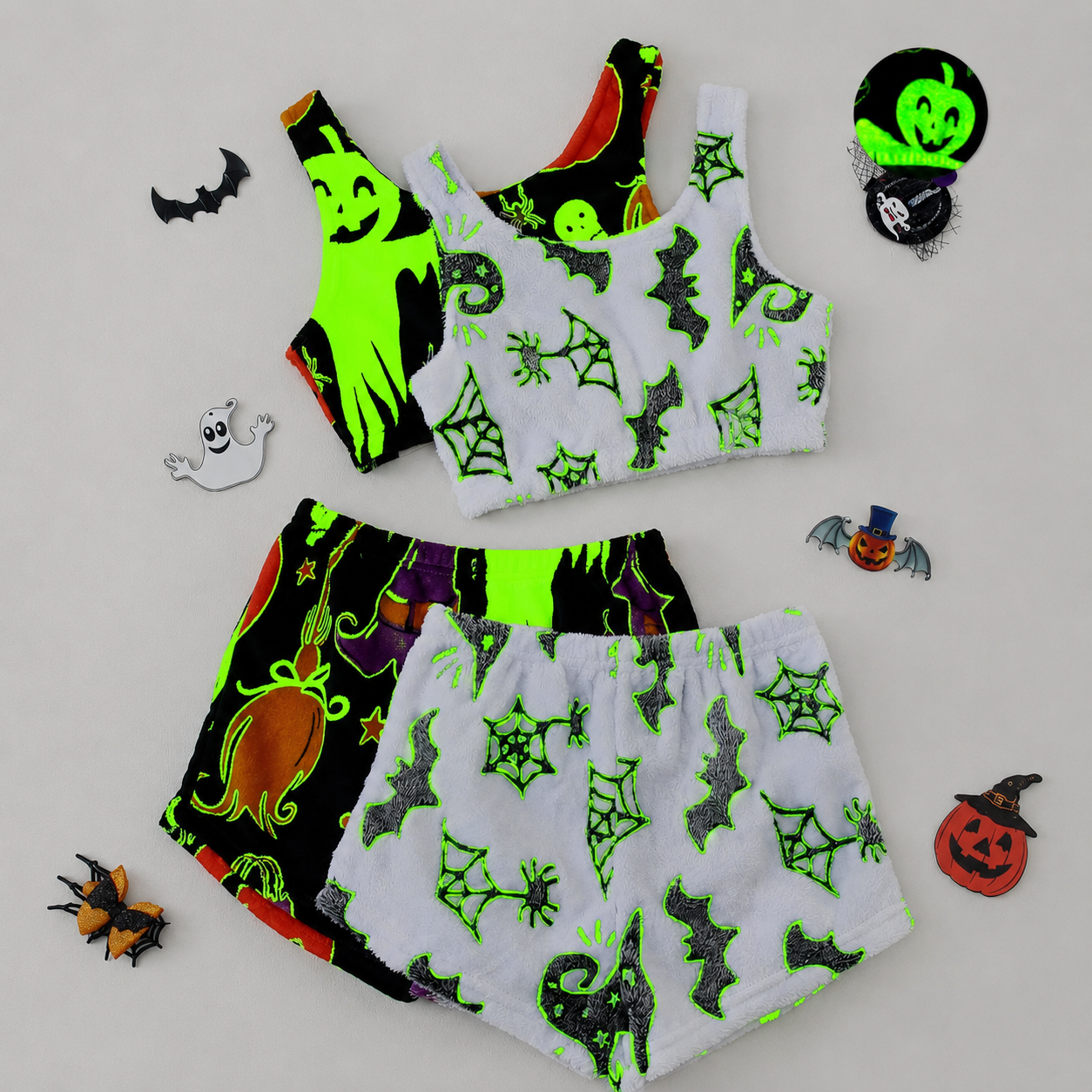 Pack of 2 Sleeveless Halloween Glow Graphic Pajama Set for Women
